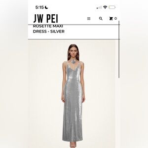 JW Pei HEISEY SILVER SEQUINNED ROSETTE MAXI DRESS - SILVER size 8 NWT